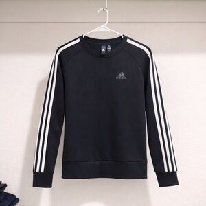 Adidas Black Crewneck with White Sleeve Stripes